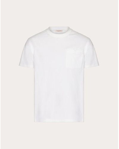 Valentino トップスティッチvディテール コットン Tシャツ おとこ ホワイト 3xl - ナチュラル