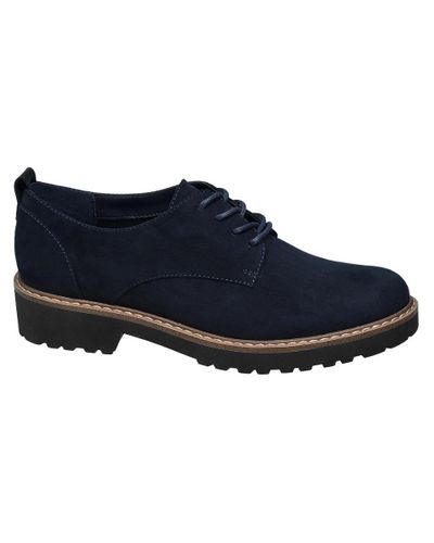 Donkerblauwe schoenen veterschoenen van leer voor dames | KLEDING.nl