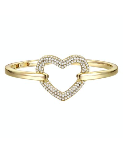 Rachel Glauber Rg Kids/teens 14k Gold Plated With Diamond Cubic Zirconia French Pave Heart Halo Bangle Bracelet - Metallic