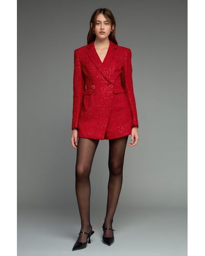 Endless Rose Premium Tweed Blazer Romper - Red