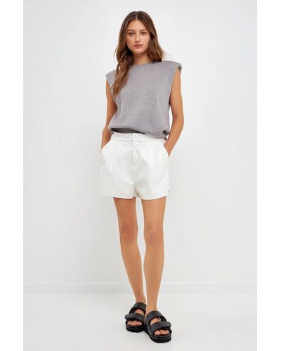 Grey Lab High-waisted Faux Leather Shorts - White
