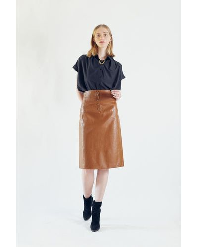 Le Réussi Glossy Vegan Leather Pencil Skirt