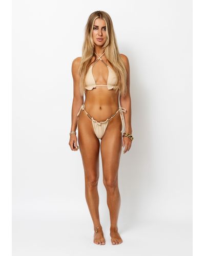 Vanity Couture Kyra String Bikini Top With Gold Chains - White
