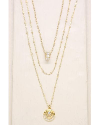 Ettika Circles Of Crystal Dainty Layered 18k Gold Plated Necklace Set - Natural