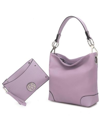 MKF Collection by Mia K Viviana Vegan Leather Hobo Bag With Wristlet – 2 Pieces - Purple