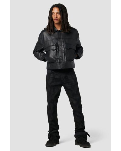 Hudson Jeans Leather Trucker Jacket - Black