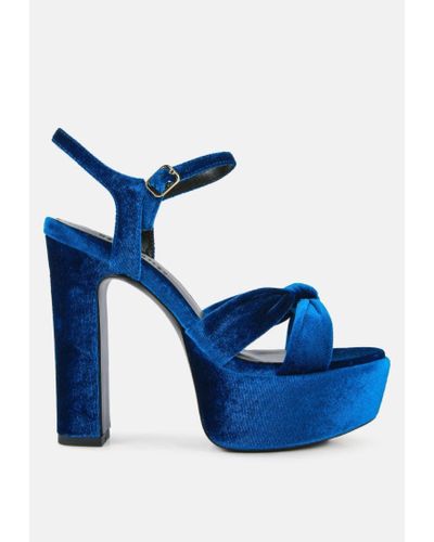 Rag & Co Liddel Royal Blue Velvet High Block Heeled Sandals