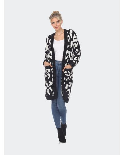 Olivia Mark – Womens Plus-size Printed Longline Coat with Open Front Design