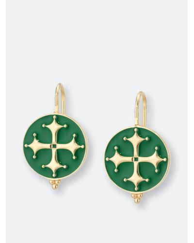 Florin Arte Maltese Cross Enamel Medallion Earrings - Green