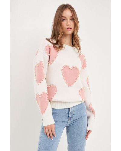 English Factory Pearl With Heart Pattern Sweater in White | Lyst