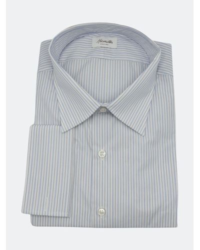 Hamilton Blue / Gray White Stripe Dress Shirt Casual Button-down