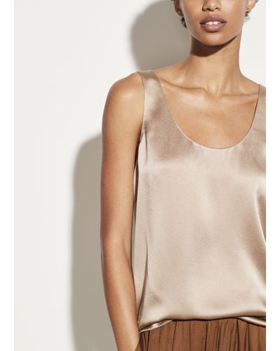 Vince Satin Tank in Natural - Lyst