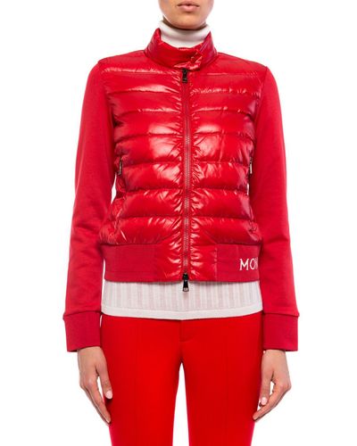 Moncler Cotton 'maglia' Quilted Sweatshirt in Red - Lyst