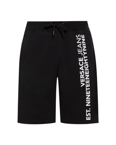 Versace Jeans Couture Denim Printed Shorts in Black for Men - Lyst