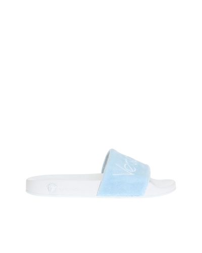 blue versace slides