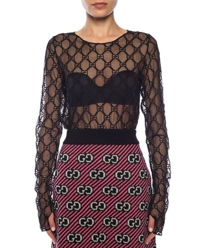 Gucci Cotton Patterned Sheer Top - Lyst