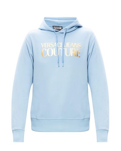 Versace Jeans Couture Denim Logo-printed Hoodie in Light Blue (Blue ...