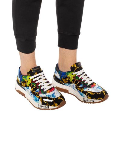 Versace Cotton Barocco Print Mix Achilles Sneakers in Blue for Men - Lyst