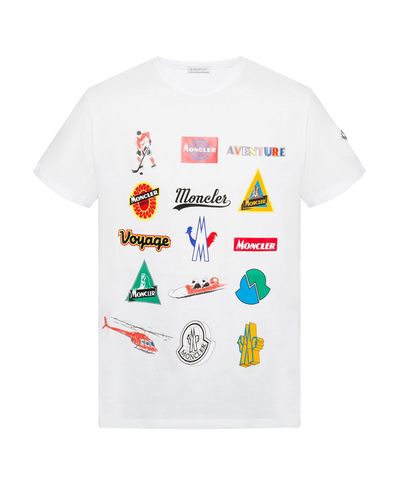 Moncler Cotton Multi Logos Print T-shirt in White for Men | Lyst