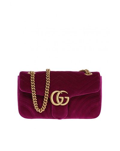 Gucci 'GG Marmont' Velvet Shoulder Bag in Purple | Lyst