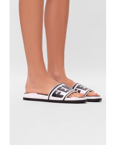 Fendi Leather Logo Slides Multicolor - Lyst