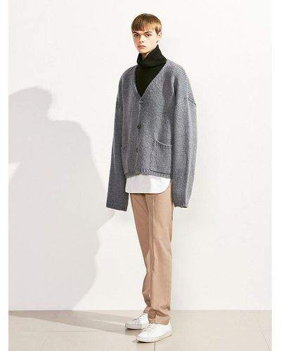 VOIEBIT [unisex] V522 Oversize Pocket Wool Cardigan Knit in Gray - Lyst