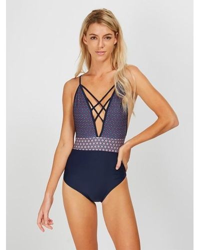 Daze Dayz Synthetic Hexagon Plunge Onepiece L In Navy Blue Lyst