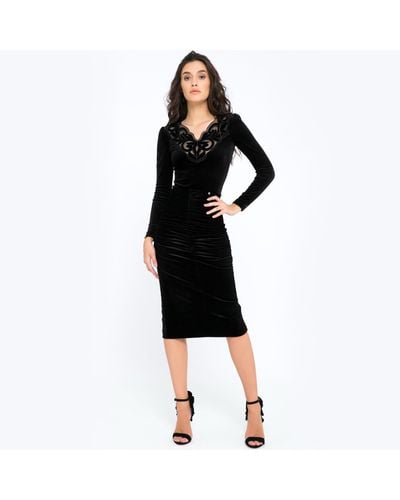 nissa black velvet deep v dress