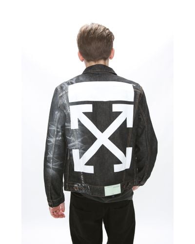 Off-White Men's Diagonal Paint-Splatter Denim Jacket | Neiman Marcus