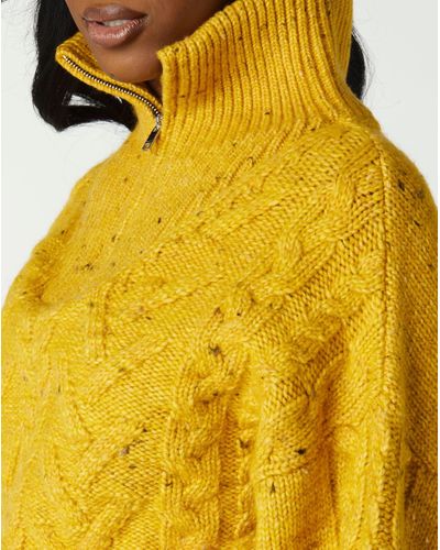 Ganni Zipper Cable Knit Sweater in Yellow | Lyst