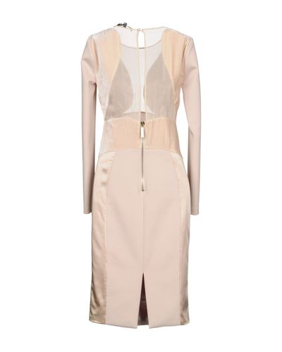 Elisabetta Franchi Satin Knee-length Dress in Beige (Natural) - Lyst