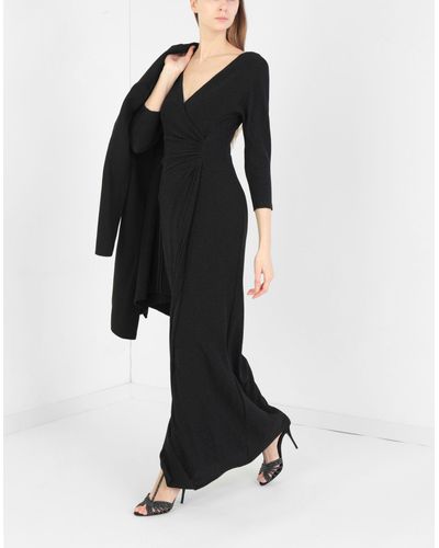 Lauren by Ralph Lauren Synthetic Long Dress in Black - Lyst