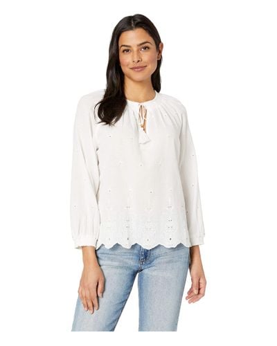 Lucky Brand Eyelet Scalloped Edge Peasant Top in White - Lyst