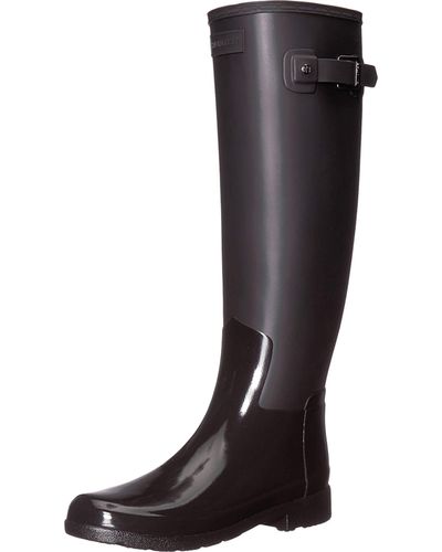 hunter original womens short gloss duo wellington boots black