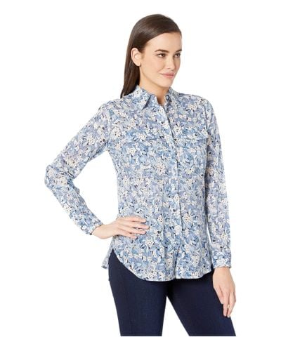 Lauren by Ralph Lauren Floral Cotton Voile Shirt in Blue - Lyst