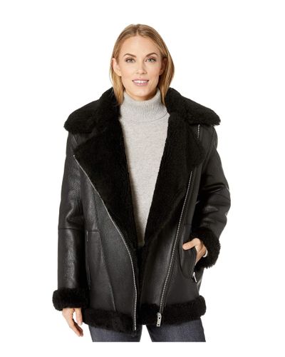 shearling moto coat