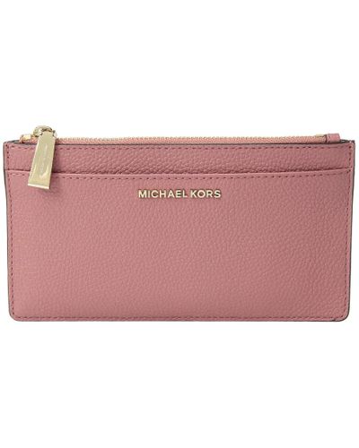 MICHAEL Michael Kors Leather Large Slim Card Case (pearl Grey) Credit Card  Wallet in Rose (Pink) - Lyst