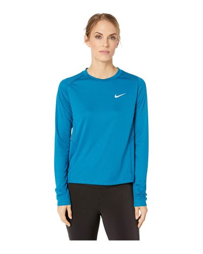 Nike Dry Miler Long Sleeve Running Top (green Abyss) Long Sleeve Pullover in Blue - Lyst