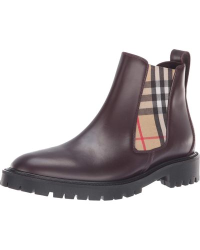 Burberry Vintage Check Detail Leather Chelsea Boots in Oxblood 