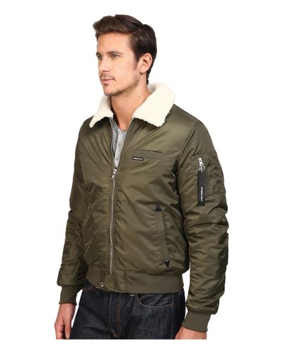 Members Only Mens Military Leather Jacket with Sherpa Collar