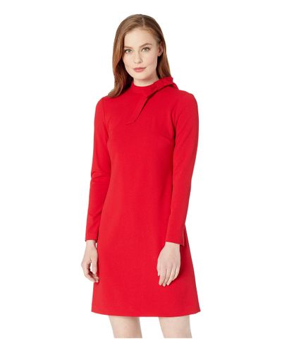 Calvin Klein Synthetic Long Sleeve Sheath Dress W/ Neck Tie in Red - Lyst