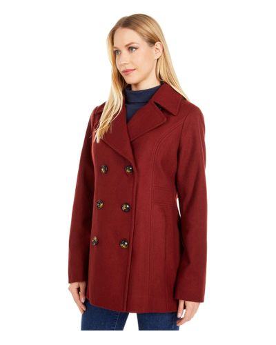 London Fog Double Breasted Short Wool Coat W/ Scarf in Brown - Lyst