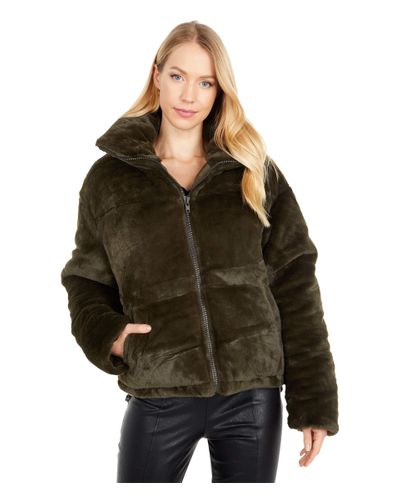 Apparis Billie Zip Front Short Faux Fur Coat in Green - Lyst