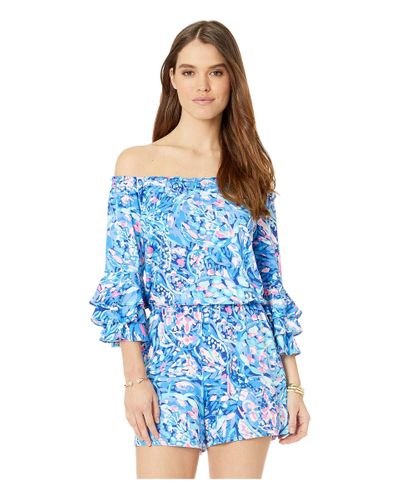 Lilly Pulitzer Synthetic Calla Off-the-shoulder Romper in Blue - Lyst