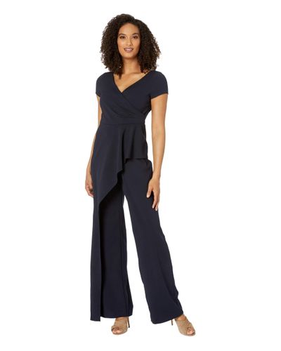 Adrianna Papell Synthetic Crepe Cascading Jumpsuit in Navy (Blue) - Lyst