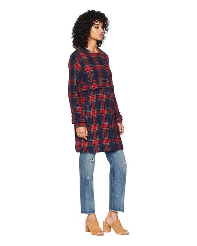 Women's Jack by BB Dakota Swag Out Ruffle Coat Red & Blue Plaid Women's Jack by BB Dakota Swag Out Ruffle Coat Red & Blue Plaid