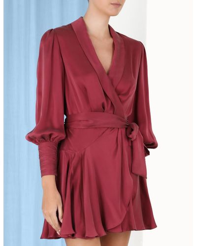 Zimmermann Silk Wrap Mini Dress in Red ...
