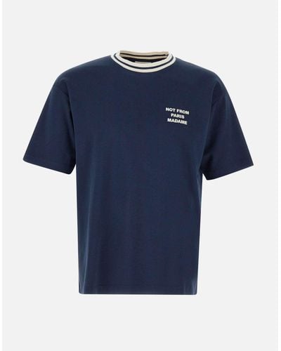 Drole de Monsieur Le T-Shirt-Slogan. Blaues Baumwoll-T-Shirt