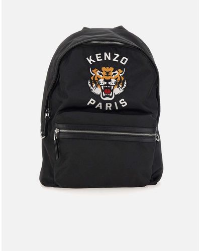 KENZO Tiger-Rucksack – Schwarz Gesticktes Logo Mit Reißverschlusstasche