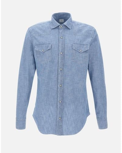 Eleventy Jeansblaues Hemd Aus Superfeiner Baumwolle Mit Klassischem Kragen